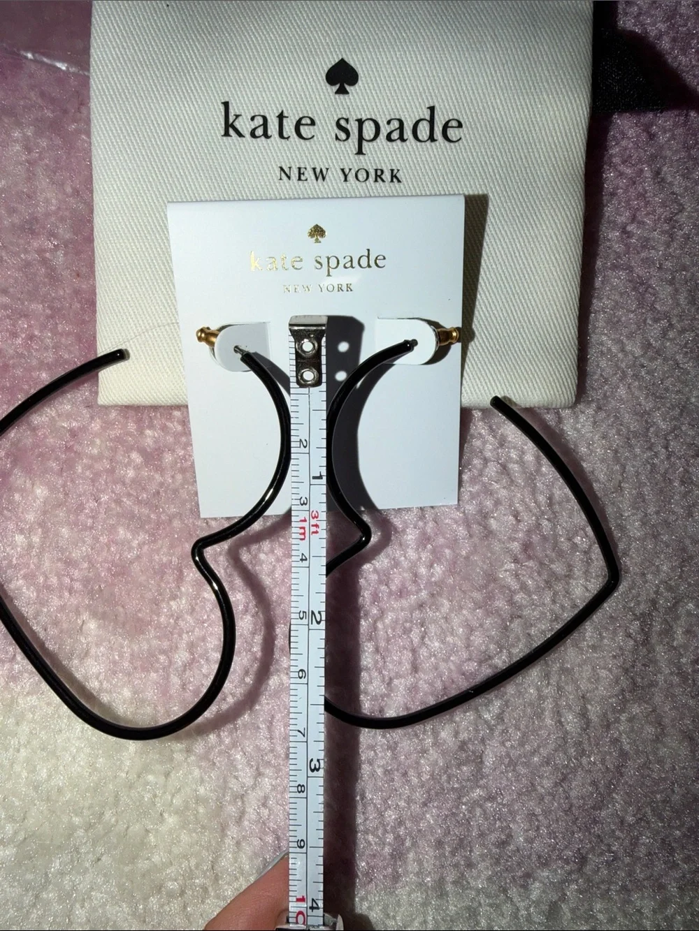 kate spade Black Wavy Heart-Outline Hoop Earrings with Dust Bag